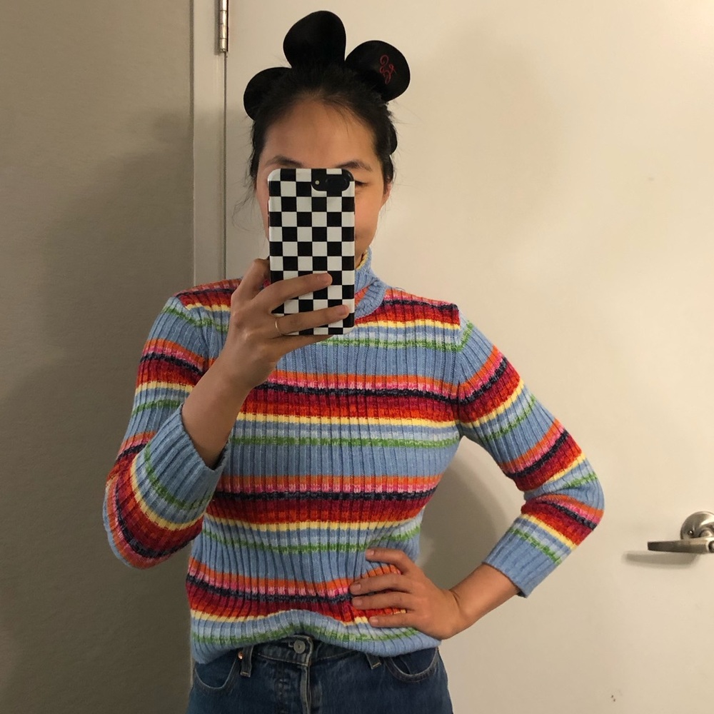 Vintage Rainbow Striped Turtleneck Sweater